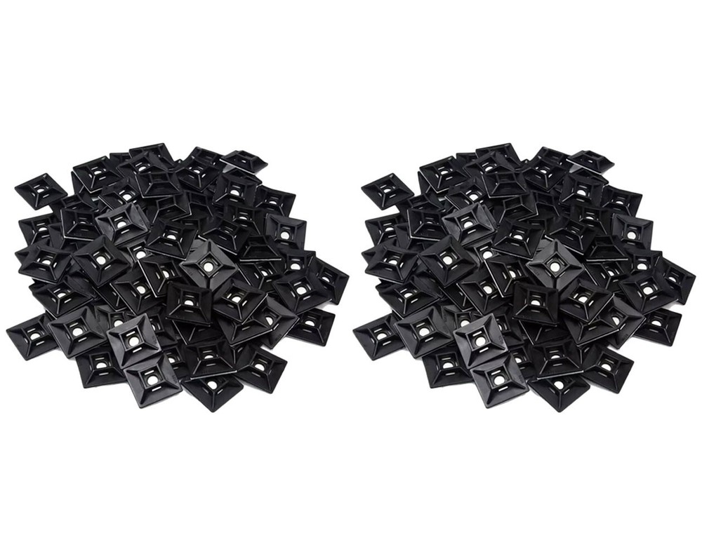 1″ Self Adhesive Black Cable Zip Tie Mounts 200pcs Management Organizer Squares