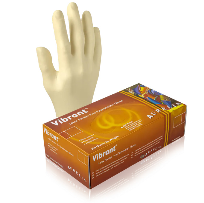 White Latex Exam Gloves, Medium M, Aurelia Vibrant 5.5 mil (Box of 100)