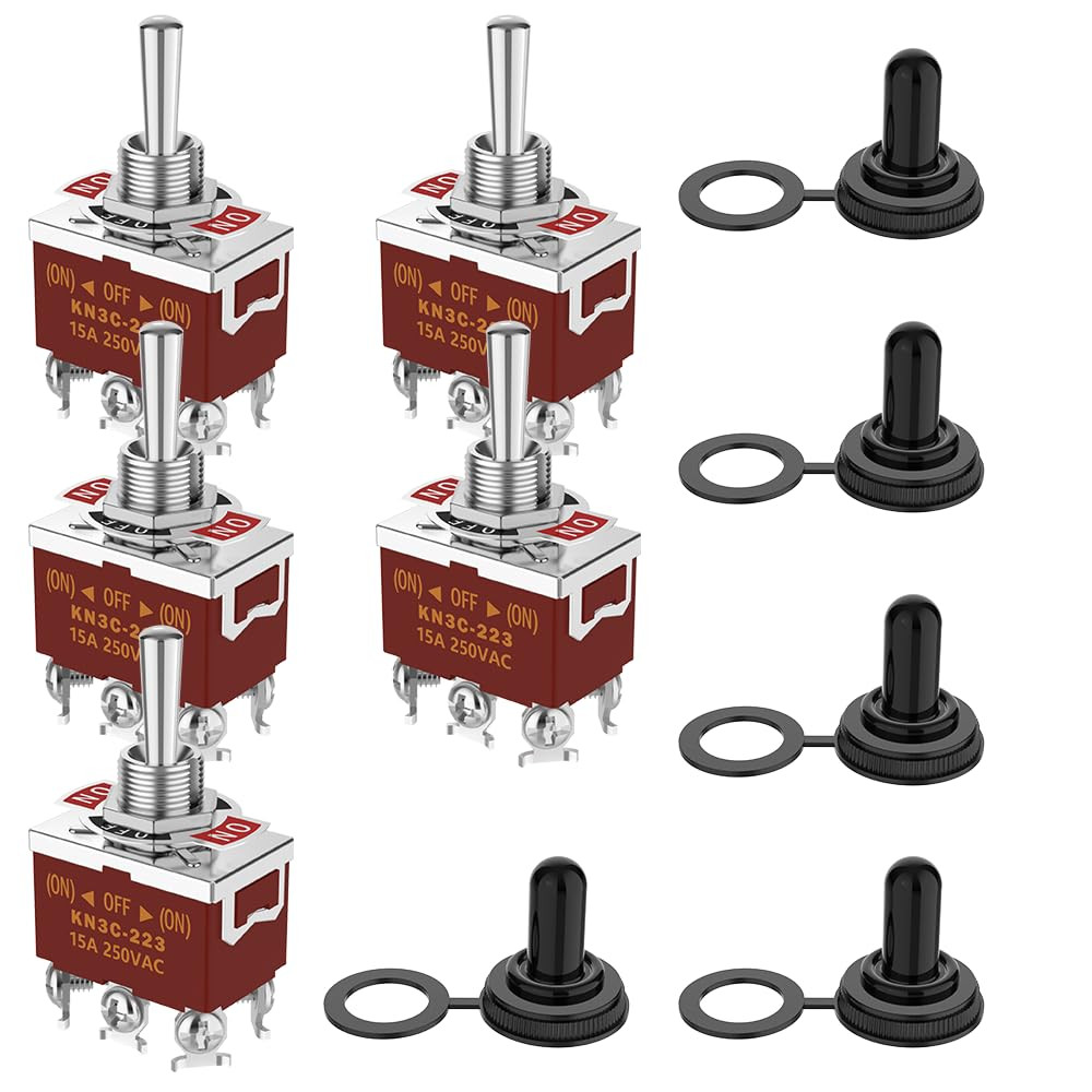 Momentary Toggle Switch, 6 Pin DPDT (On)-Off-(On) 30A 12VDC/15A 250VAC 3 Way He