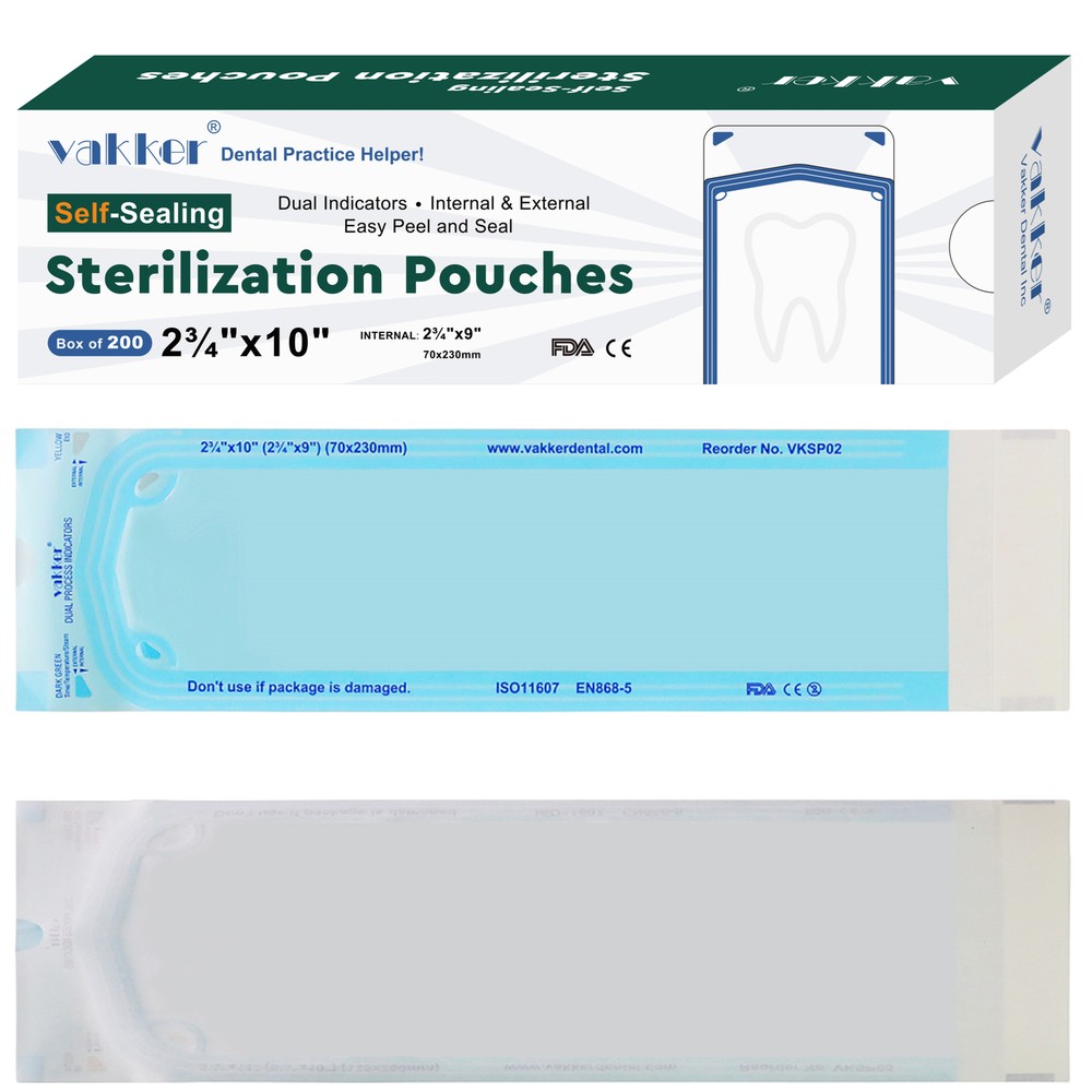 200pc 2.75″ x 10″ Self Sealing Sterilization Pouches Autoclave, Sterilizer Bag
