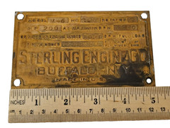 VTG Sterling Engine Co Buffalo New York Brass Tag Engine ID Name Plate Plaque