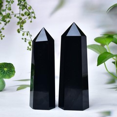 FZBHRO Black Obsidian Tower Large Crystal Point Obelisk 6 Faceted Healing 2.6lb