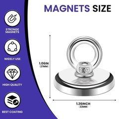 Strong Neodymium Fishing Magnets 6 Pack, 100 lbs45KG Pulling Force Rare Earth…