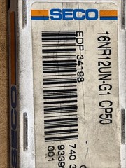 SECO 16NR12UN-G1 CP50 Carbide Internal Laydown Threading Inserts (Pkg of 10) New