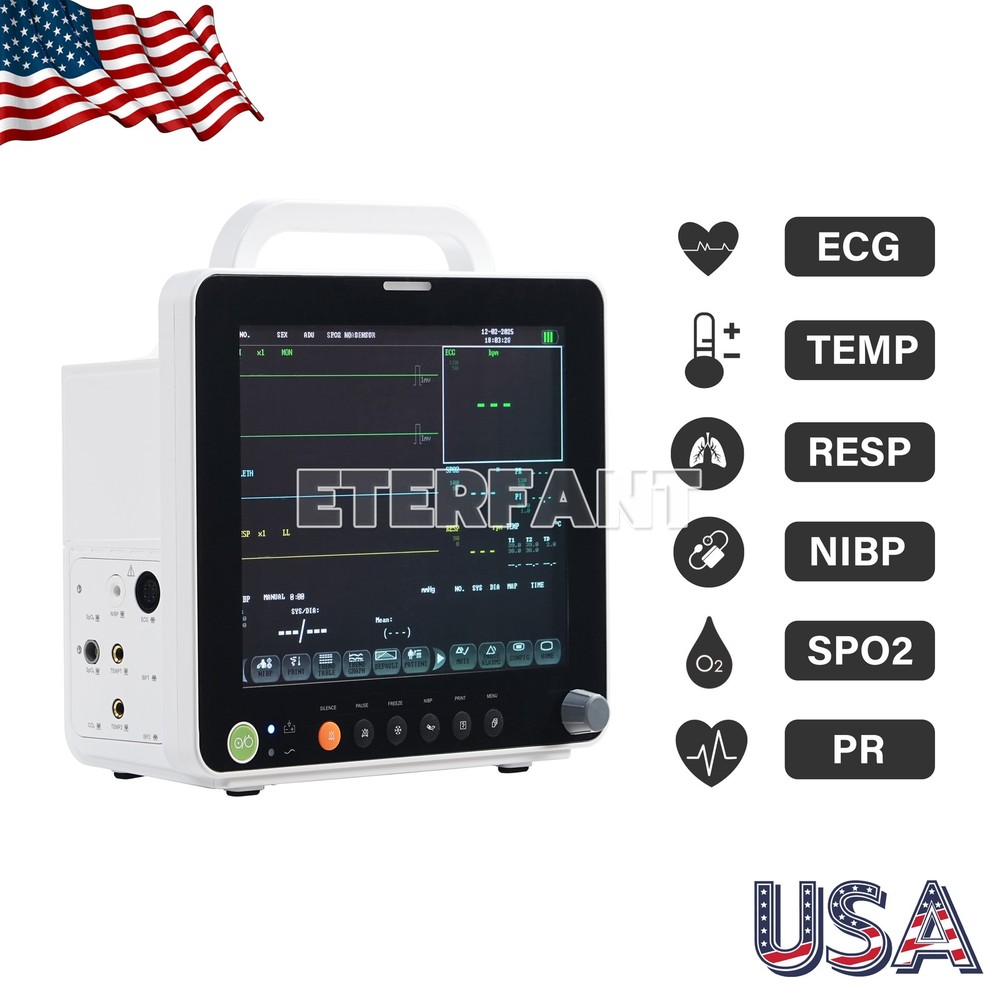 7/12.6inch Multi-parameter Patient Monitor Vital Signs ECG NIBP Spo2 TEMP RESP