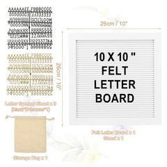 Felt Letter Board, 10×10″ White Plastic Message Board, Black Bronze Letter
