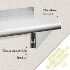 Stainless Steel Wall Mount Floating Shelf 12×60 Inch 315lb NSF Hally Inches Home
