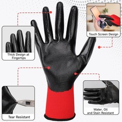 Industrial Work Gloves Black Nitrile Coated Gardening Builder Grip 12 Pairs