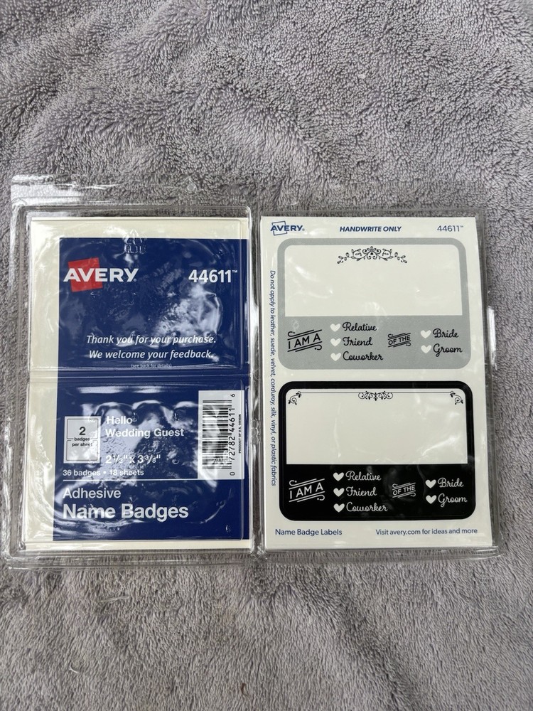 Lot of 2 Avery 44611 Wedding Name Badges 36 Badges/18 Sheets ea. New