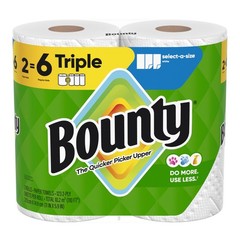 Bounty Select-A-Size Paper Towels, White, 2 Triple Rolls = 6 Regular Rolls