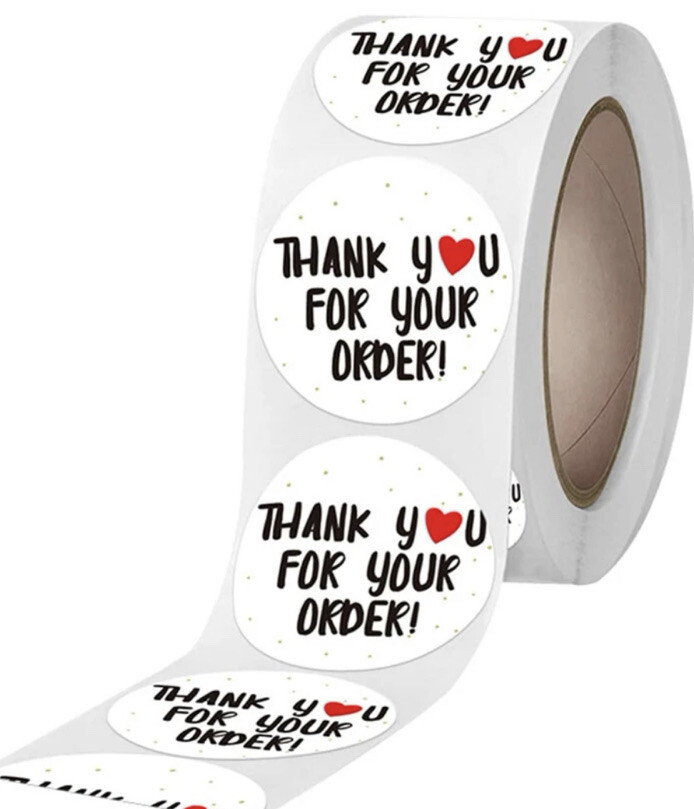 Roll 500 THANK YOU FOR YOUR ORDER Stickers on White Background 1” Business Pers