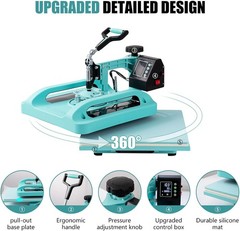 5 in 1 Heat Press Machine 15 x 15 in Sublimation Printer Transfer T-Shirt Mug