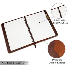 , Heavy Duty Full Grain Leather Journal Cover (8.5 x 11 in.), Refillable Cahi…
