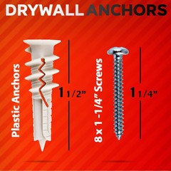 120Pcs #8 Self Drilling Drywall Anchors and Screws kit #8 x 1-1/4”- Superb Wall