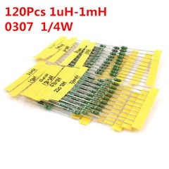 120Pcs 1/4W Inductor Assortment 0307 0.25W Color Ring Inductors Kit Set 1UH-1MH