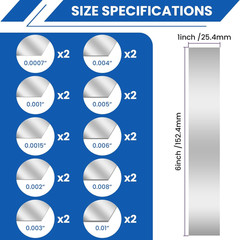 20 Pcs 304 Stainless Steel Shim Stock Assortment, 1″ W x 6″ L, 10 Sizes (0.00…