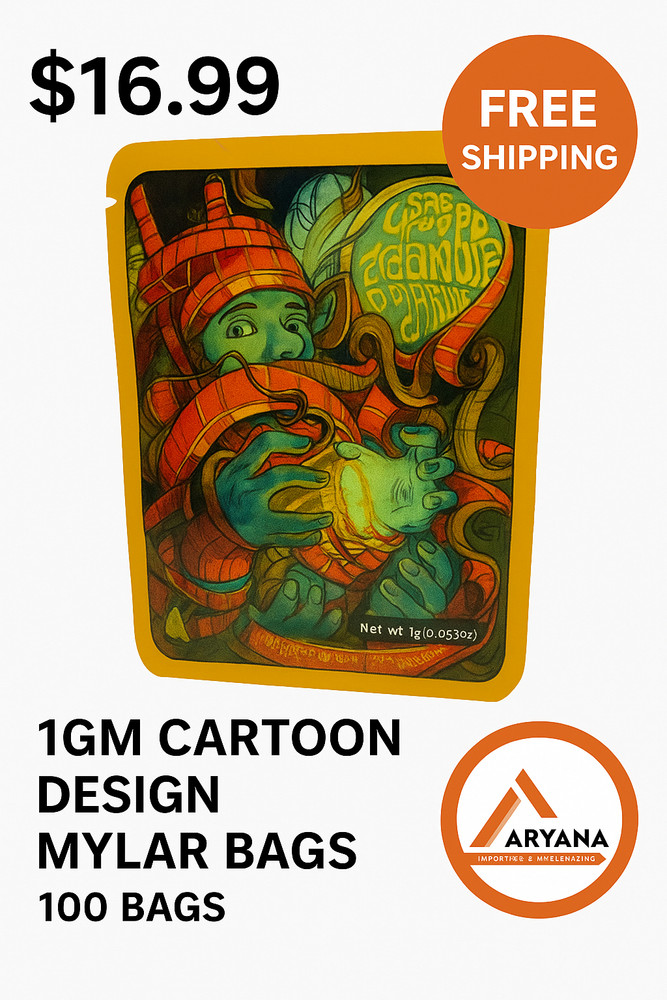 MYLAR BAG 1GM CARTOON DESIGNS – 100 PCS | ZIP SEAL | FREE SHIPPING