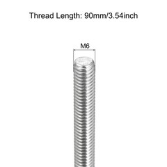 Fully Threaded Rod M6x90mm 1mm Pitch 304 Stainless Steel Right Hand 5Pcs