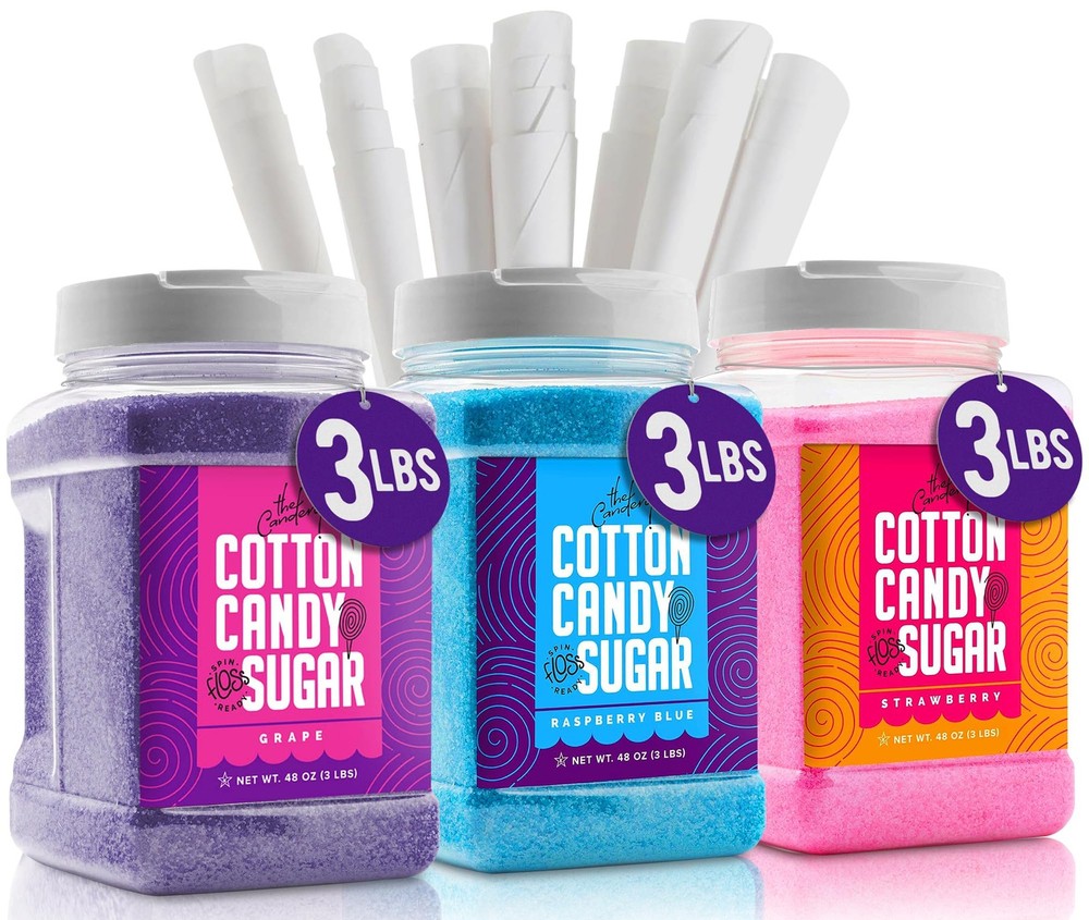 Cotton Candy Floss Sugar (3-Pack) Includes 100 Premium Cones (3-Pack 46Oz with 1