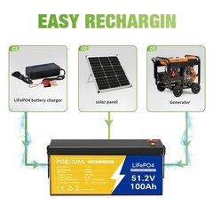 48V 100Ah LiFePO4 Lithium Battery 15000 Deep Cycle BMS for Solar RV Off-grid RV