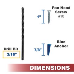 #10 x 1″ Anchor Kit with Screws, Anchors & 3/16″ Drill Bit – 100 Pack