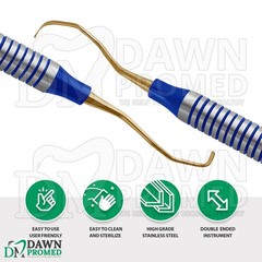 5 Pcs Dental Gracey Curettes 13/14 Gold Coated Double Ended Hollow Handle Set