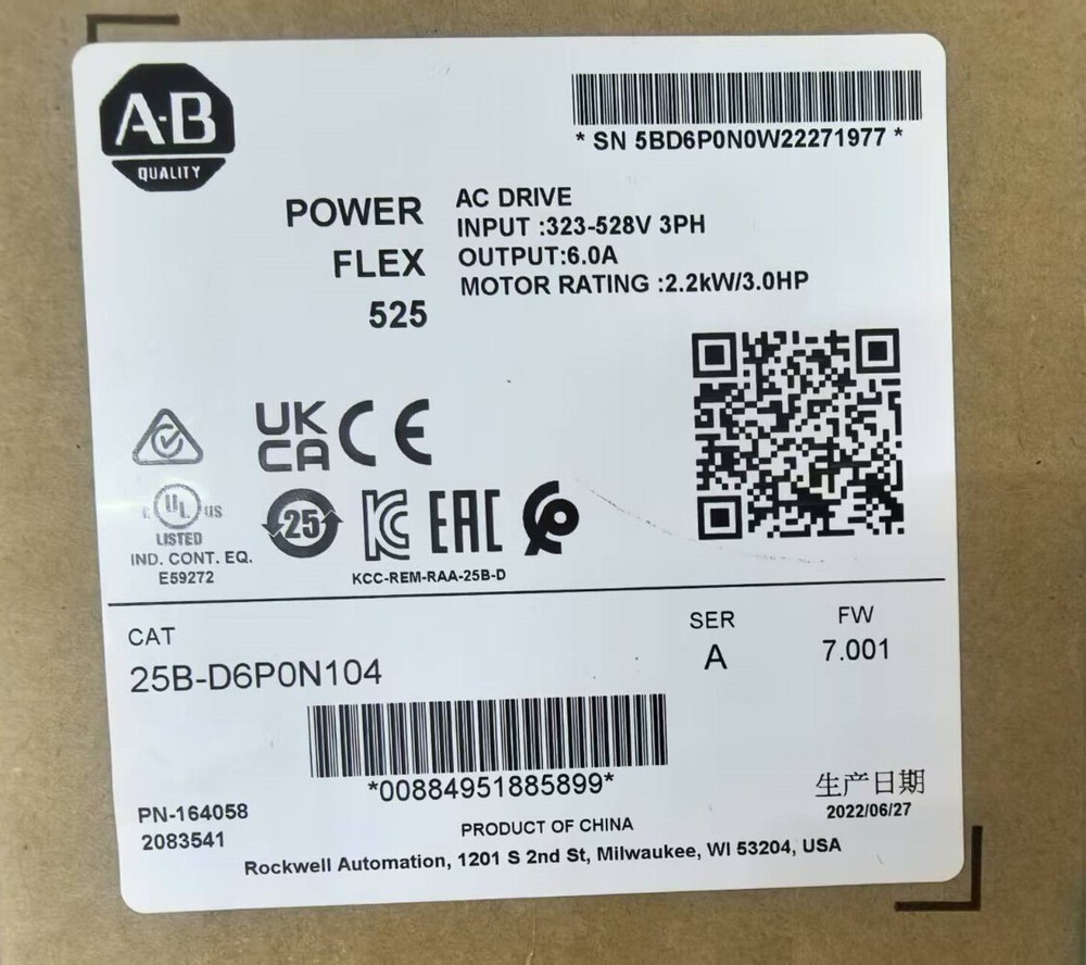 Allen-Bradley 25B-D6P0N104 Original AC Drive PowerFlex 525 2.2kW (3Hp) AC Drive