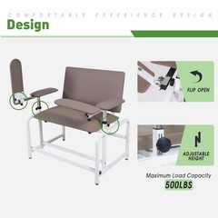 Phlebotomy Chair Extra Large Brown Blood Draw Lab Adjustable Armrests GIRISHIP