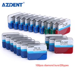 20 Types AZDENT Dental Diamond Burs Kit for High Speed Handpiece Medium FG 1.6MM