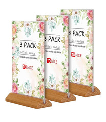 Acrylic Sign Holder with wood base 8.5in x 11in Pack of 3