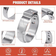 160X Single Ear Hose Clamps 304 Stainless Steel Crimp Hose Clamp Crimp Tools Kit