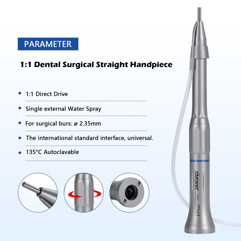 Dental Surgical Straight Cone Handpiece 1:1 Micro Surgery external Water Spray