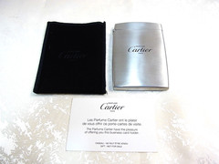 Authentic Cartier Business Card Holder Stainless steel Case Rare w/Pouch & Paper