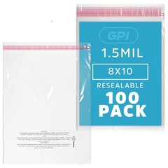 GPI – Pack of 100 8″ x 10″ CLEAR SELF SEAL POLY BAGS, 1.5 Mil – Resealable, P…