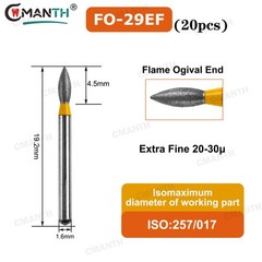 US Dental Diamond Bur Fine Grit Flame Ogival Bur Polishing Tool For High Speed