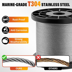 Stainless Steel Wire Rope – 1000FT 1/16″ Aircraft Cable with 300Pcs Crimping Sle
