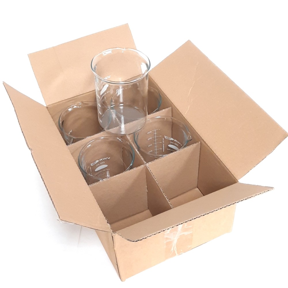 Lot of 5 VWR 10754-956 Low Form Glass Beakers, 20oz/600ml, 50-500ml Graduation