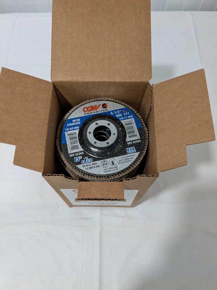 CGW Flap Disc: 4-1/2″ Dia, 7/8″ Hole, 60 Grit, ZA, Type 27 Box of 10 42344