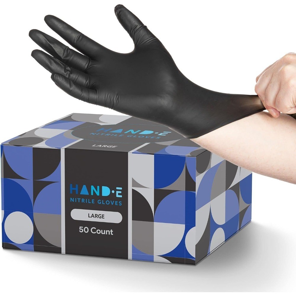 Black Nitrile Disposable Gloves Large, 50 Count – BBQ, Tattoo, Hair Dye,