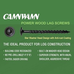 [Pack of 50] #14 x 6 Wood Structural Lag Screws, Black Coated x 6″,