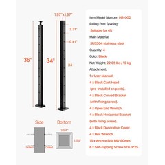 Uimoso 36x2x2 In Horizontal-Hole Cable Railing Post for Decks and Stairs