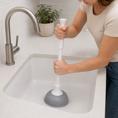 19 Inch Toilet Plunger Bathroom Drain Clog Remover Gray White Compact Handle