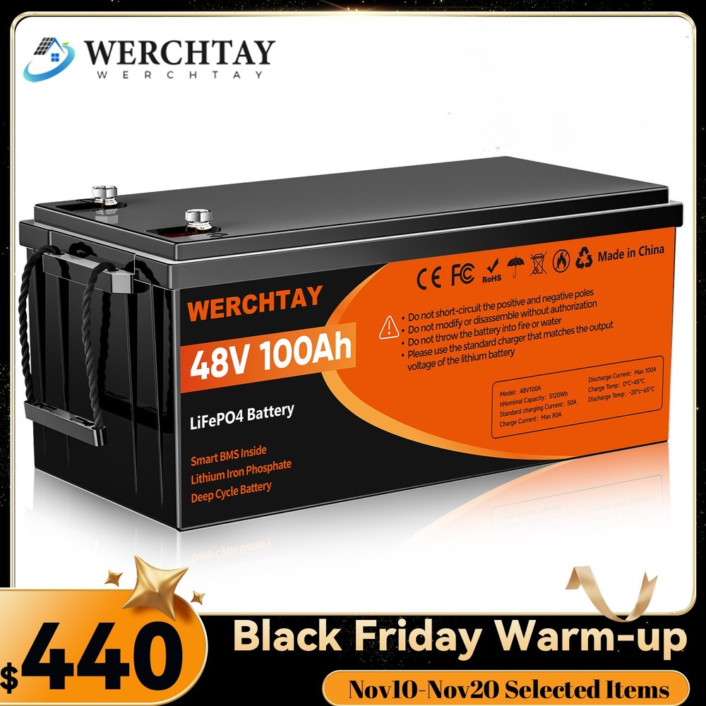 48V 100Ah Lithium LiFePO4 Battery Deep Cycles BMS For RV Sloar Golf Carts