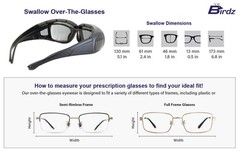 Birdz Swallow Foam Padded Fits Over Most Prescription Eyewear Glasses Smoke Lens