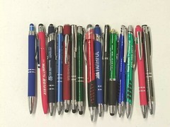 15ct Mixed Lot Retractable Metal Pens: Misprints/ Overstock/ Blank/ Stylus/ Grip