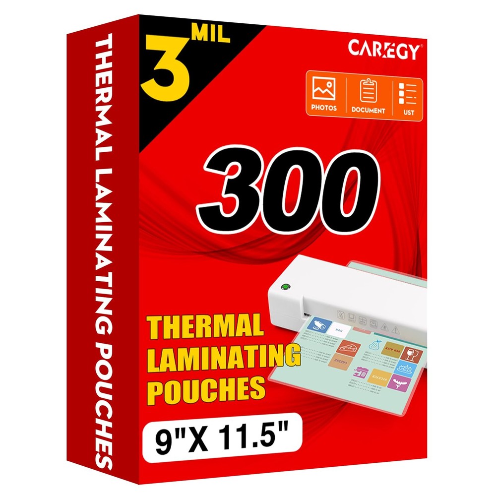 CAREGY Thermal Laminating Pouches, 300 300PACK-3Mil (9 x 11.5Inches), Clear