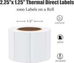 6 Rolls 2.25″ x 1.25″ Direct Thermal Shipping Barcode Labels 1000/Roll for Zebra
