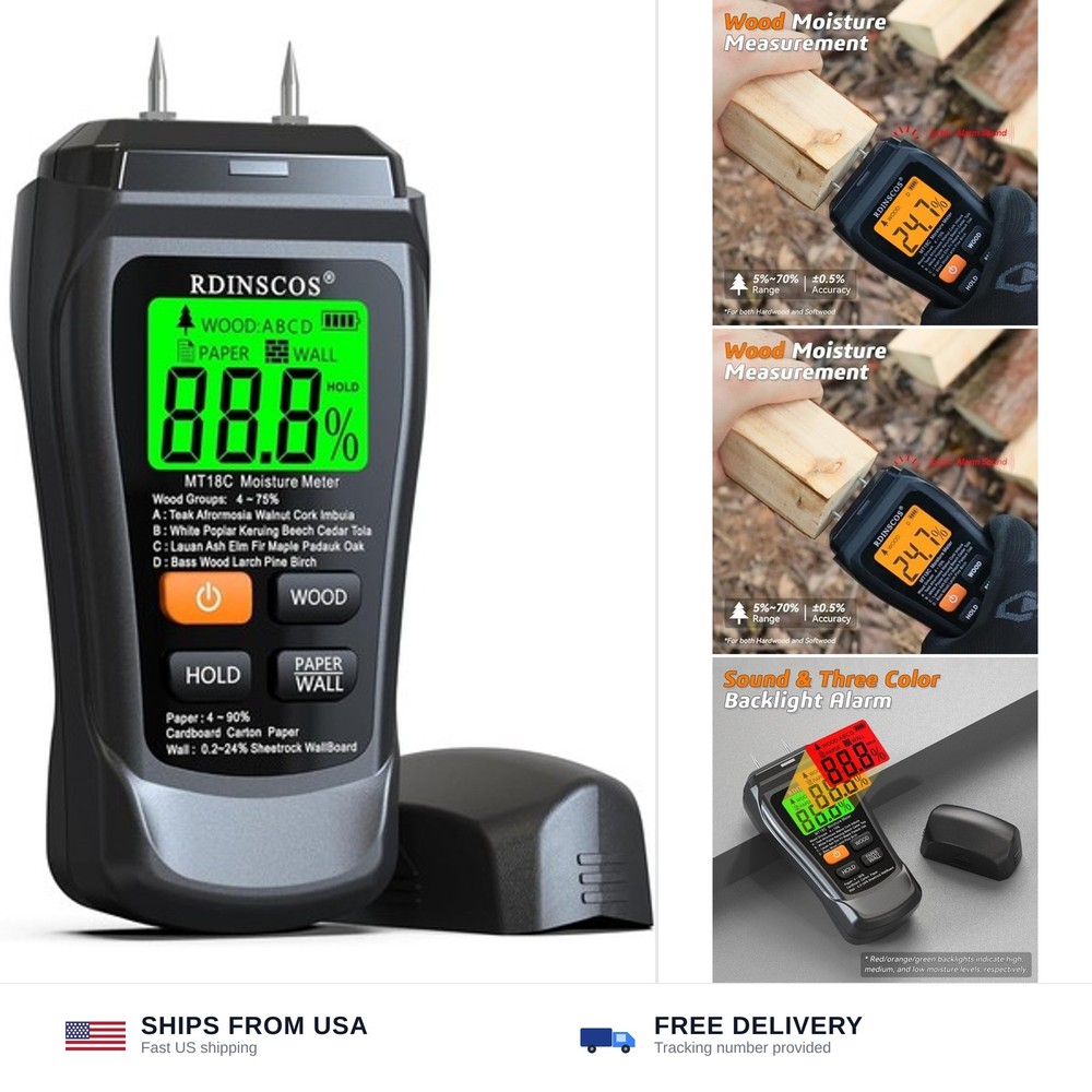 RDINSCOS Digital Moisture Meter for Wood | Moisture Detector with Firewood Te…