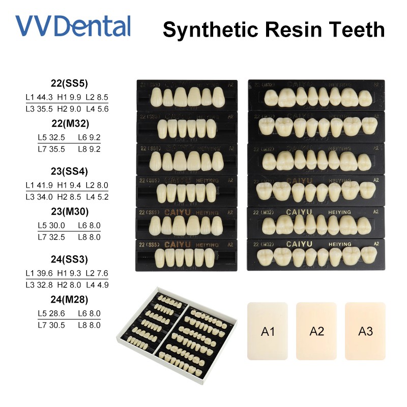 3*28Pcs/Set A1 A2 A3 Shade Dental Full Mouth Synthetic Resin Teeth Denture