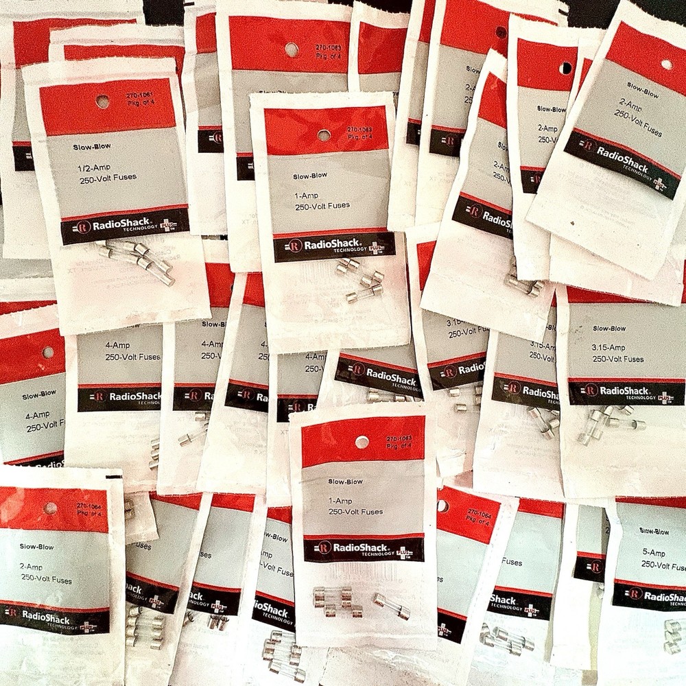 Huge NOS Vintage RadioShack Fast-Acting Mixed Amps Glass Fuse Lot 34-Packs 136pc